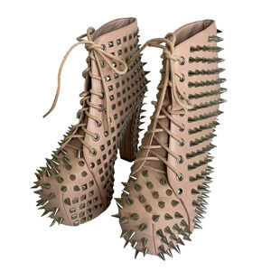 Women's 9 Jeffrey Campbell Spike Lita Pink Leather Lace-Up Heeled Boots